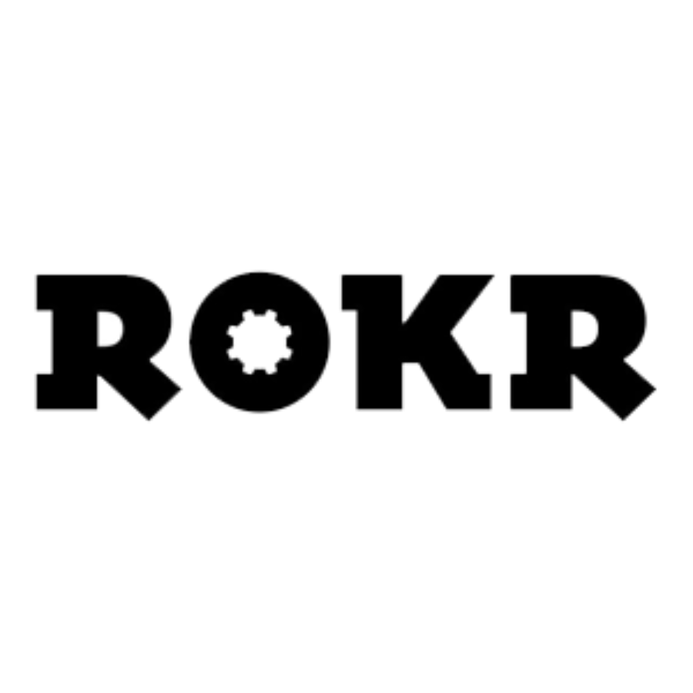 Black 'ROKR' logo on a white background