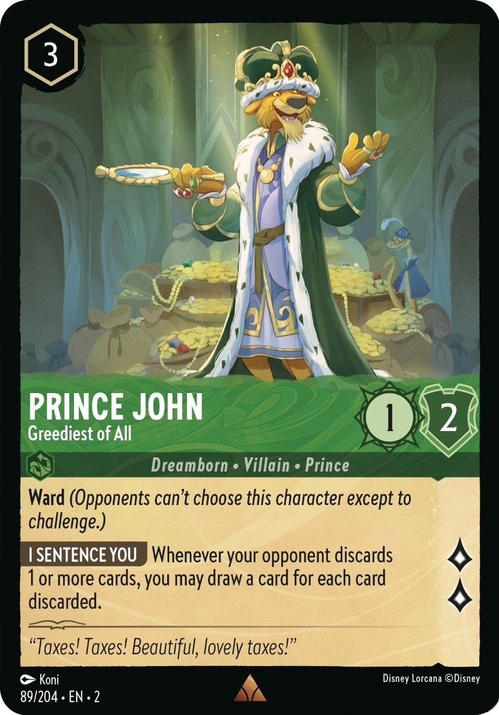 Disney Lorcana - Prince John - Greediest of All (89/204) (Rise of the Floodborn)