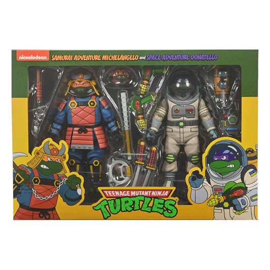 Action figure packaging with characters from Teenage Mutant Ninja Turtles on a white background