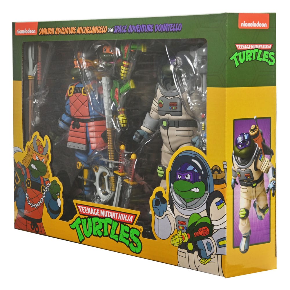 Boxed set of Teenage Mutant Ninja Turtles action figures with packaging design.