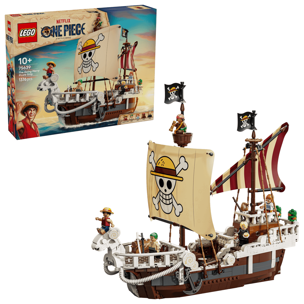 LEGO ONE PIECE The Going Merry Pirate Ship 75639 – 1,376-Piece Building Set with 5 Straw Hat Pirates Minifigures