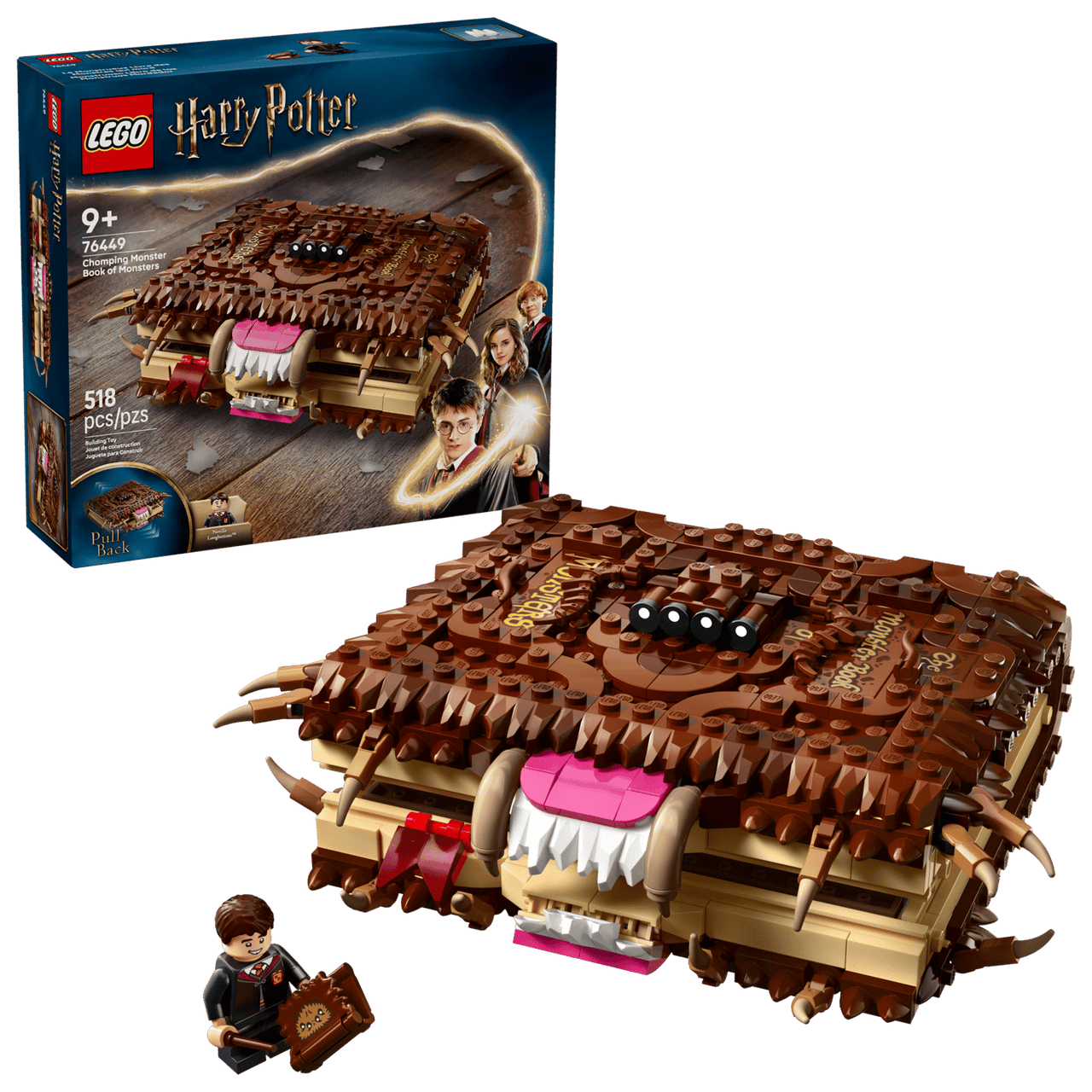 LEGO Harry Potter Chomping Monster Book of Monsters 76449 – 518-Piece Pull-Back Building Set with Neville Longbottom