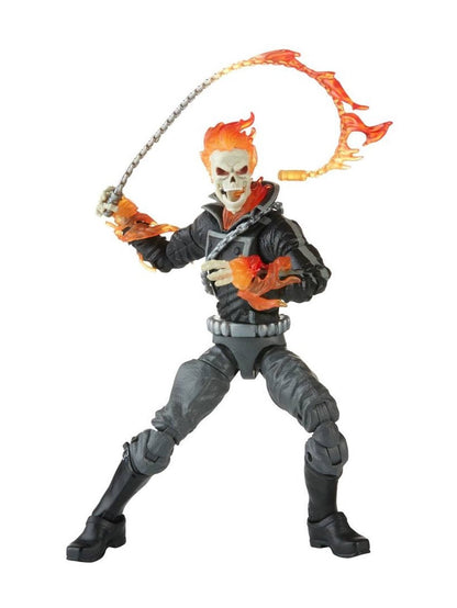 Action figure with fiery hair and staff on a white background