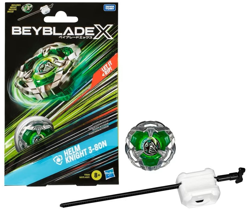 Beyblade X toy set with packaging and launcher on a white background