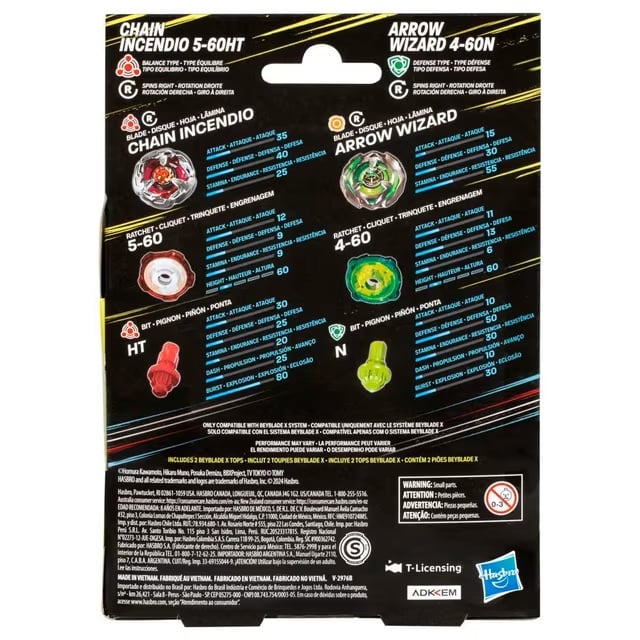 Hasbro Beyblade X Chain Incendio & Arrow Wizard Dual Pack – Takara Tomy Metal Tops