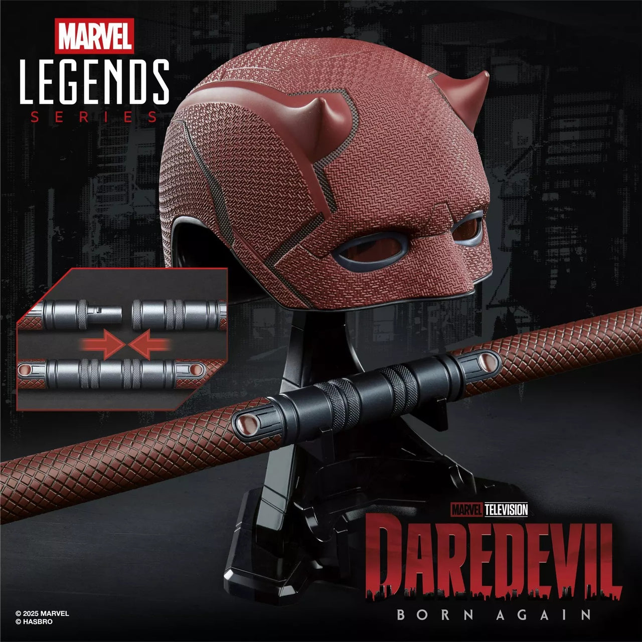 Hasbro Marvel Legends Daredevil Born Again Helmet & Baton 1:1 Scale – Premium Roleplay Replica