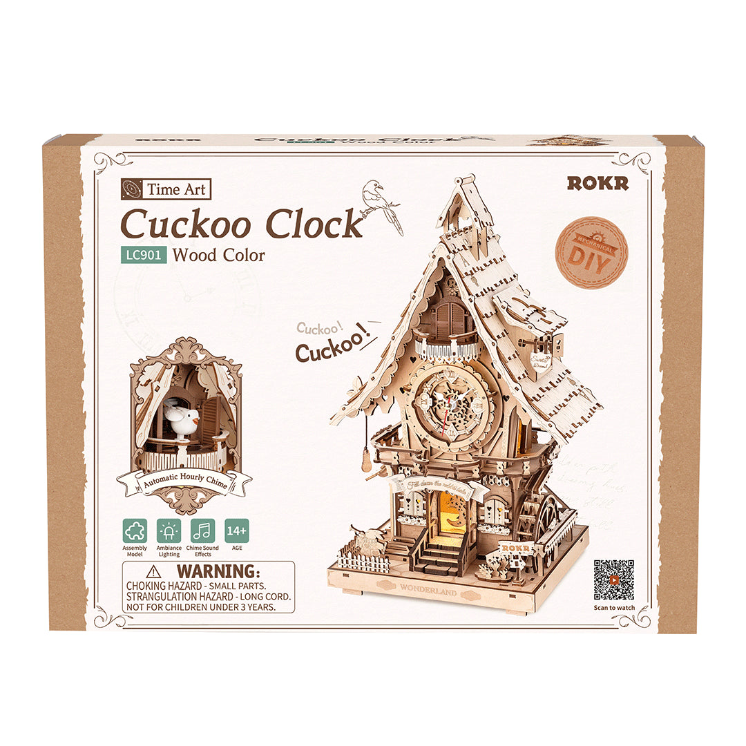 ROKR Cuckoo Clock LC901 – Wooden DIY Fairy Tale Cottage Clock (Natural Wood)