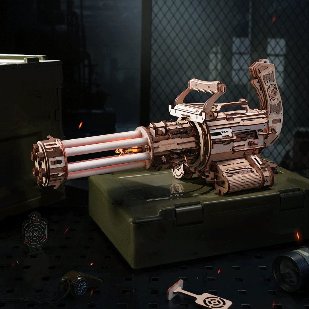 ROKR Rotating-Barrel Machine Gun LQA01 – Mechanical 3D Wooden Puzzle & Rubber Band Shooter