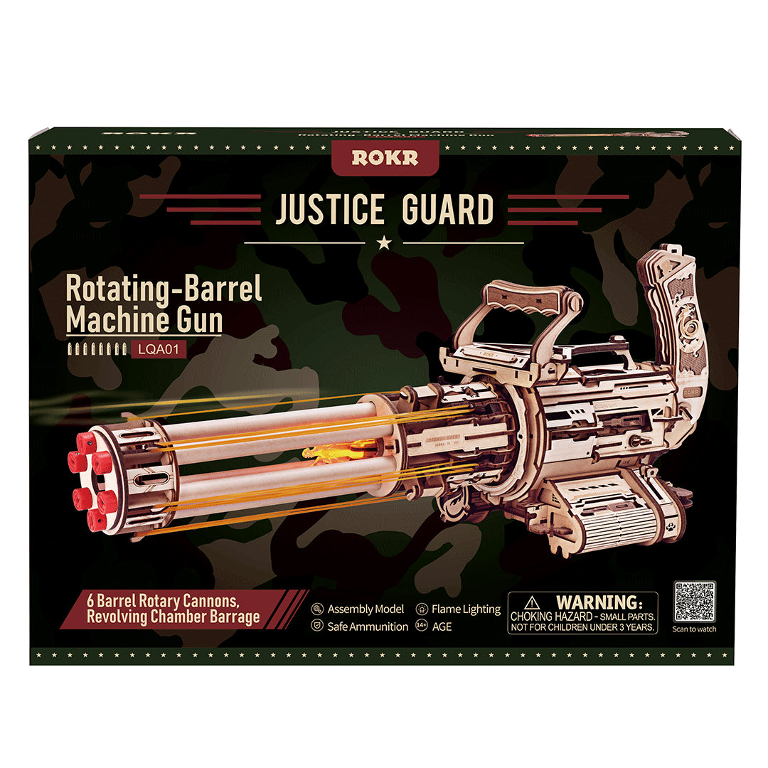 ROKR Rotating-Barrel Machine Gun LQA01 – Mechanical 3D Wooden Puzzle & Rubber Band Shooter