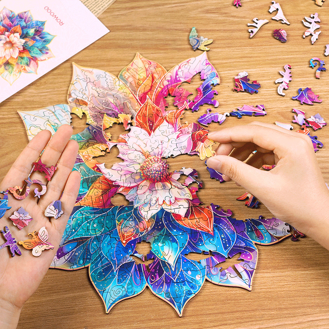 Rowood Mystic Mandala Flower TA001 – Wooden Shaped Jigsaw Puzzle