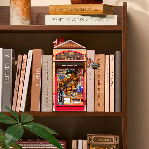 Rolife Wisdom Stationery Shop TGB19 – DIY Miniature Book Nook Kit with Warm Lighting