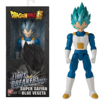 Bandai Dragon Ball Limit Breaker Super Saiyan Blue Vegeta figure with blue hair and white armor, shown with its packaging.