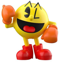 Bandai EG Pacmodel 9cm model kit featuring a yellow Pac-Man figure with orange gloves and red boots in a dynamic pose.