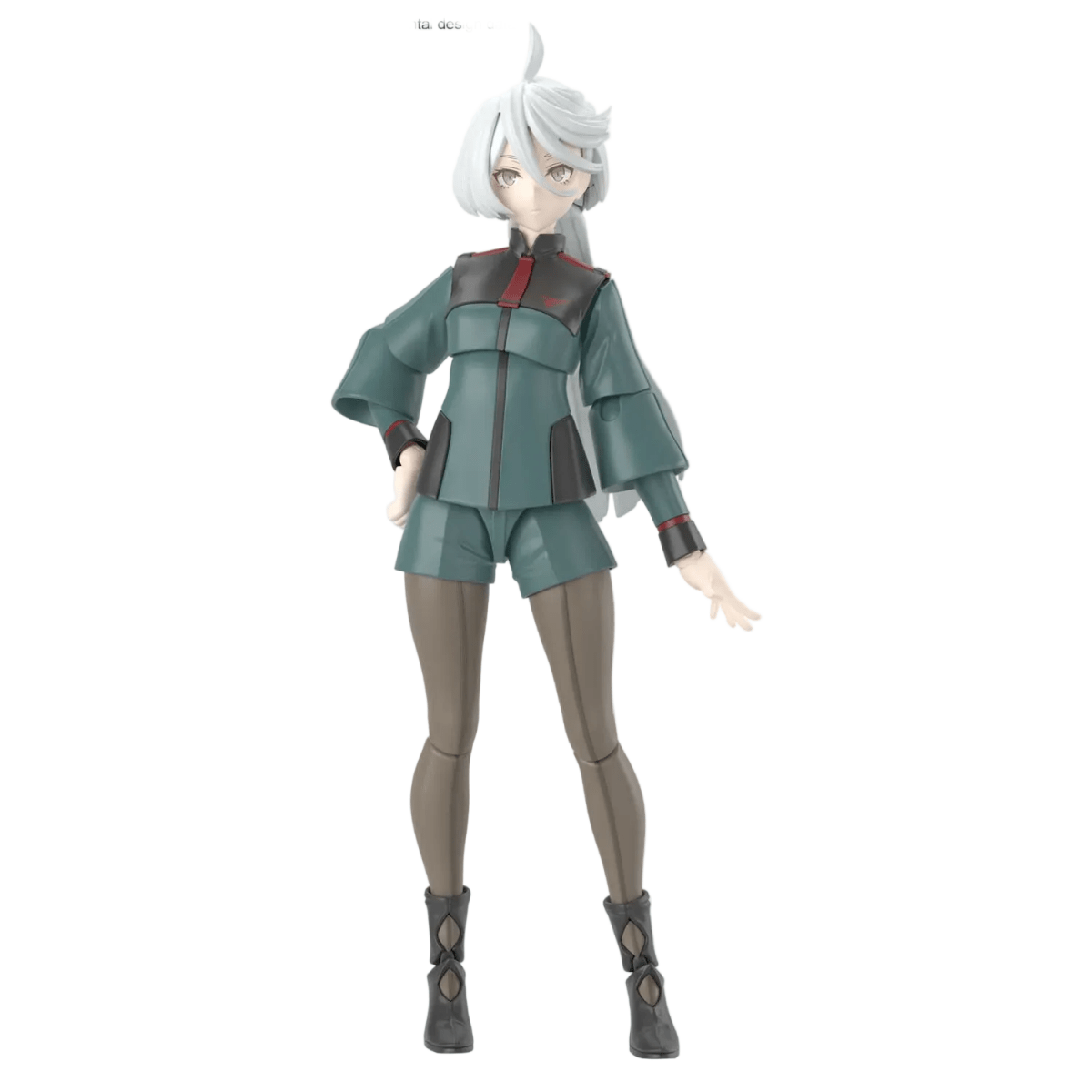 Bandai Figure-rise Standard Miorine Rembran model kit featuring a white-haired figure in a green uniform, front view.