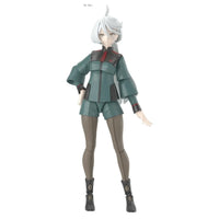 Bandai Figure-rise Standard Miorine Rembran model kit featuring a white-haired figure in a green uniform, front view.