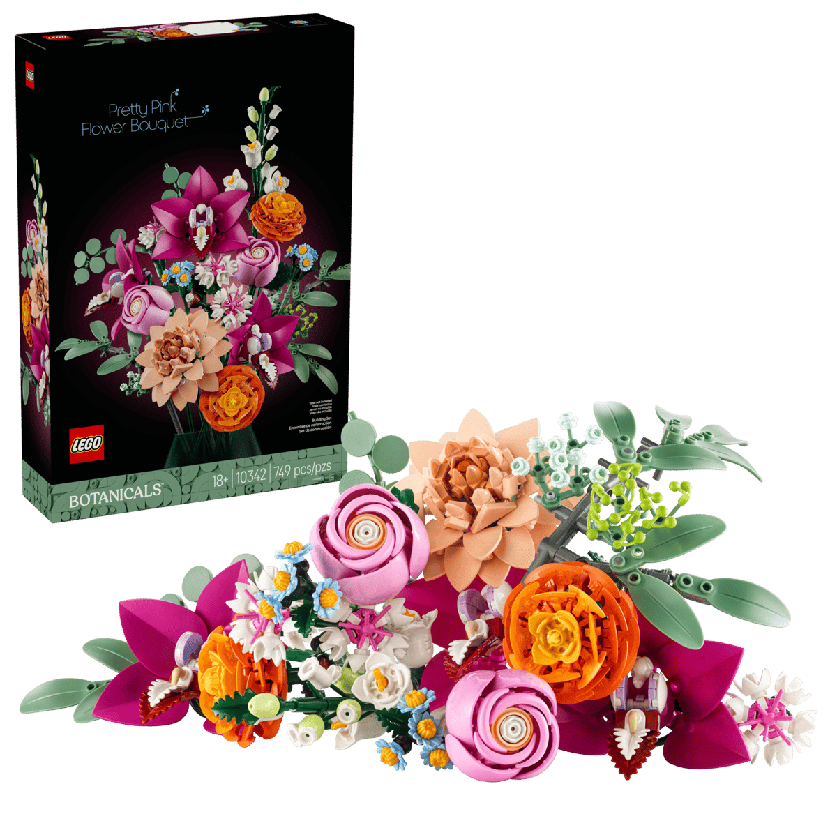 LEGO Botanicals Pretty Pink Flower Bouquet 10342 – 749-Piece Flower Building Set for Adults