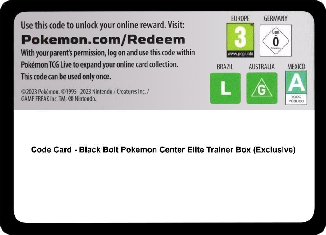 Code Card - Black Bolt Pokemon Center Elite Trainer Box (Exclusive) (SV: Black Bolt) by LAB7 Malta, Europe