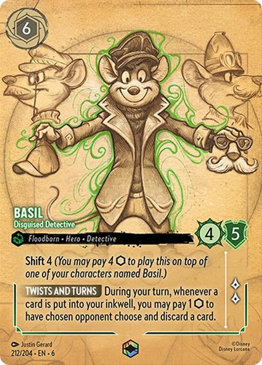 Disney Lorcana - Basil - Disguised Detective (Enchanted) (212/204) (Azurite Sea)