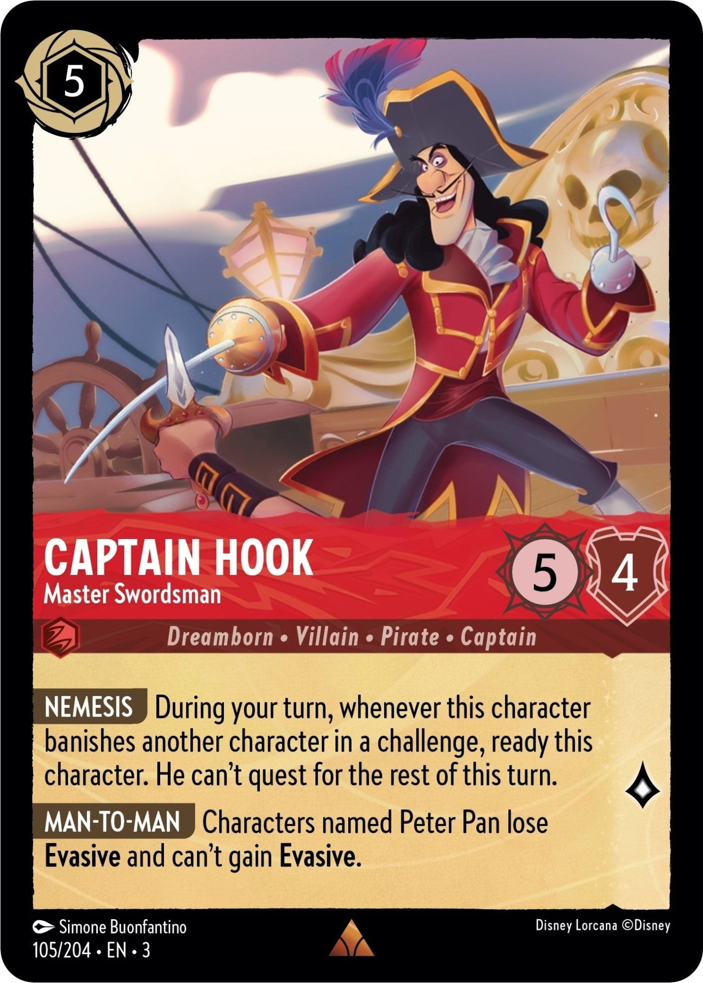 Disney Lorcana - Captain Hook - Master Swordsman (105/204) (Into the Inklands)