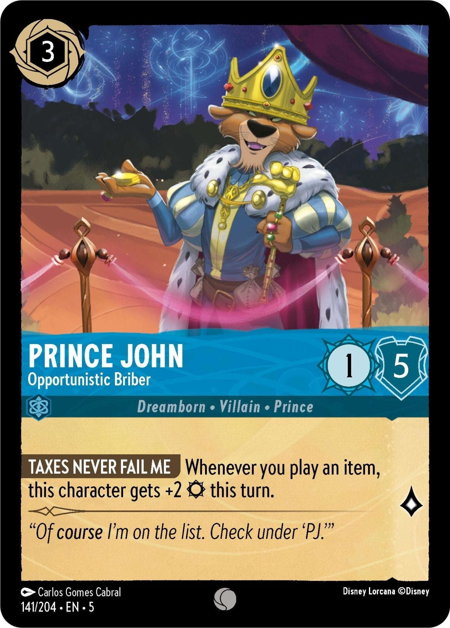 Disney Lorcana - Prince John - Opportunistic Briber (141/204) (Shimmering Skies)