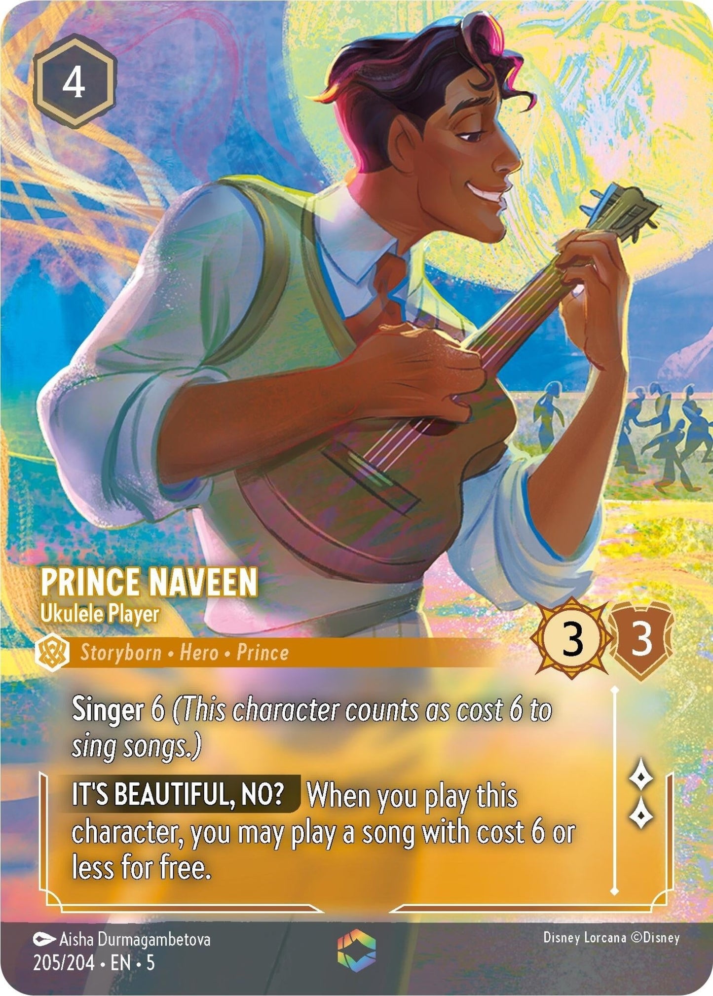 Disney Lorcana - Prince Naveen - Ukulele Player (Enchanted) (205/204) (Shimmering Skies)