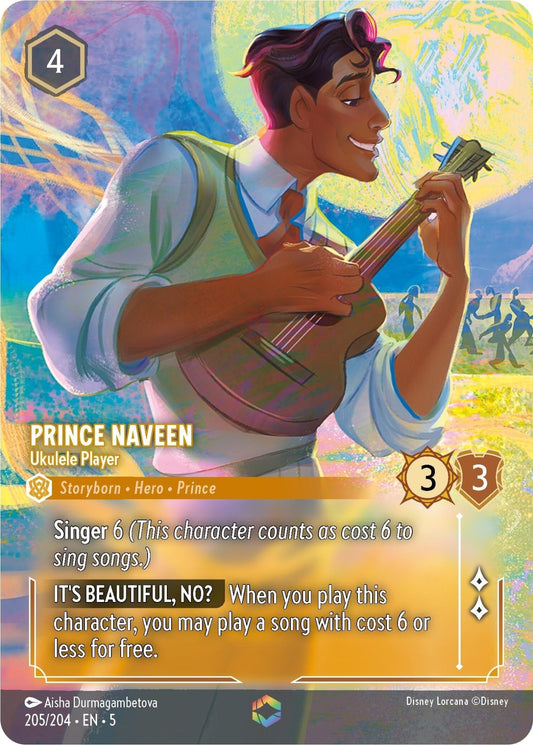 Disney Lorcana - Prince Naveen - Ukulele Player (Enchanted) (205/204) (Shimmering Skies)
