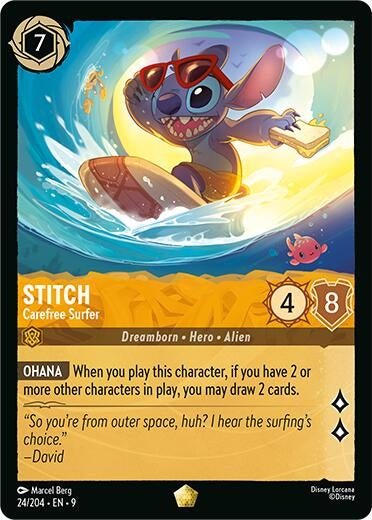 Disney Lorcana - Stitch - Carefree Surfer (24/204) (Fabled)
