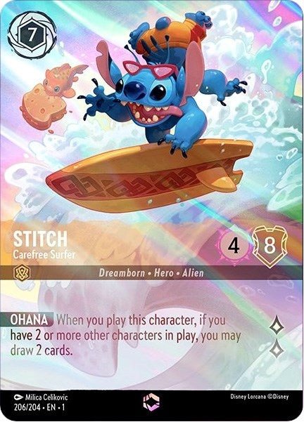 Disney Lorcana - Stitch - Carefree Surfer (Enchanted) (206/204) (The First Chapter)