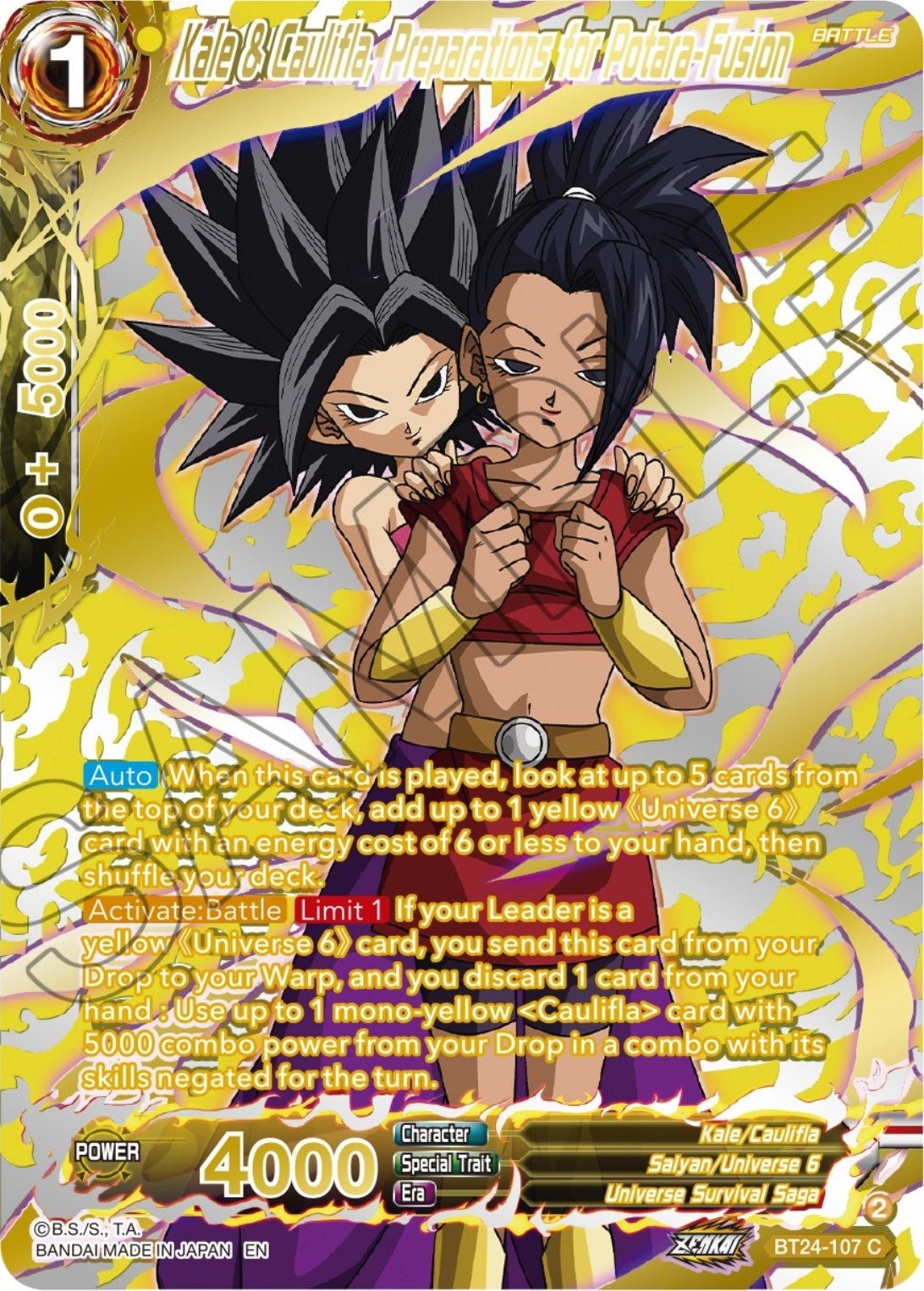 Dragon Ball Super: Masters - Kale & Caulifla, Preparations for Potara - Fusion (Collector Booster Gold) (BT24 - 107) (Beyond Generations)