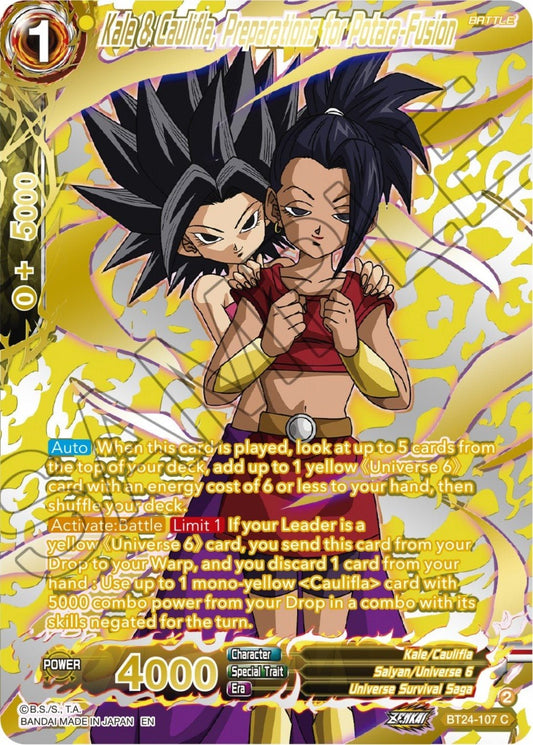 Dragon Ball Super: Masters - Kale & Caulifla, Preparations for Potara - Fusion (Collector Booster Gold) (BT24 - 107) (Beyond Generations)