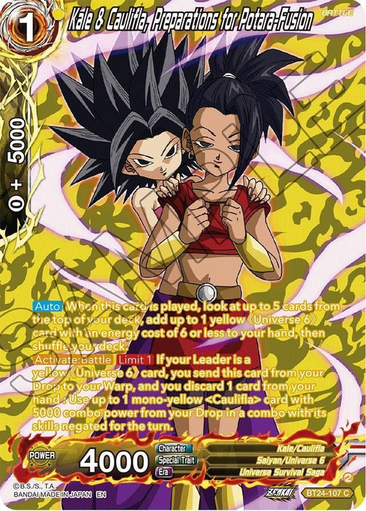 Dragon Ball Super: Masters - Kale & Caulifla, Preparations for Potara - Fusion (Collector Booster Silver) (BT24 - 107) (Beyond Generations)