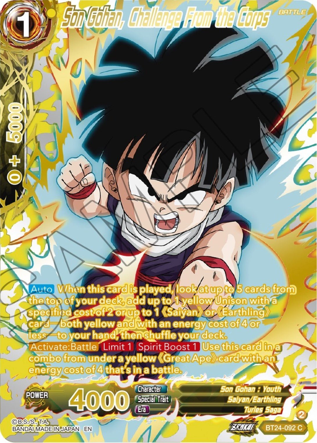 Dragon Ball Super: Masters - Son Gohan, Challenge From the Corps (Collector Booster Gold) (BT24 - 092) (Beyond Generations)