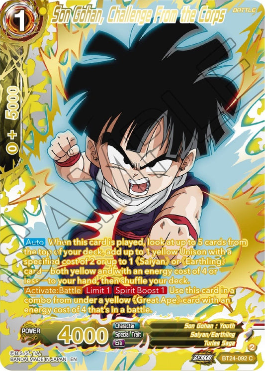 Dragon Ball Super: Masters - Son Gohan, Challenge From the Corps (Collector Booster Gold) (BT24 - 092) (Beyond Generations)