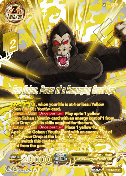 Dragon Ball Super: Masters - Son Gohan, Power of a Rampaging Great Ape (Collector Booster Gold) (BT24 - 081) (Beyond Generations)
