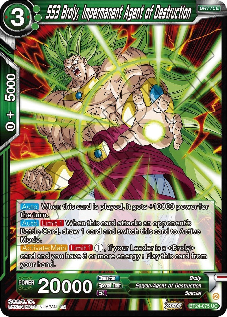 Dragon Ball Super: Masters - SS3 Broly, Impermanent Agent of Destruction (BT24 - 075) (Beyond Generations)