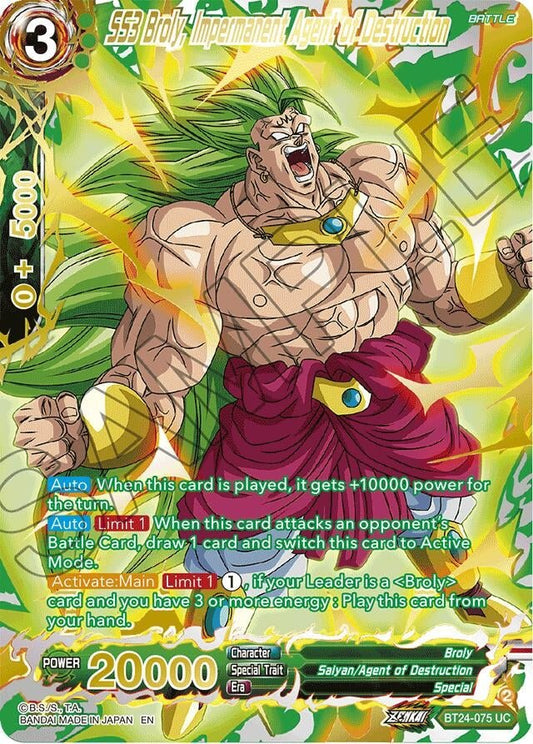 Dragon Ball Super: Masters - SS3 Broly, Impermanent Agent of Destruction (Collector Booster Gold) (BT24 - 075) (Beyond Generations)