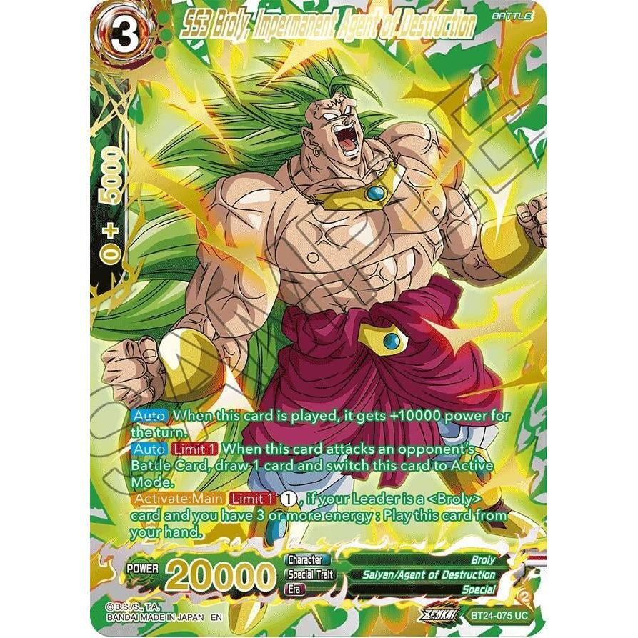 Dragon Ball Super: Masters SS3 Broly, Impermanent Agent of Destruction (Collector Booster Gold) (BT24 - 075) (Beyond Generations) by LAB7 Malta, Europe
