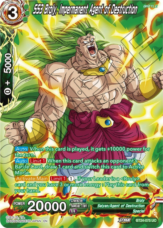 Dragon Ball Super: Masters - SS3 Broly, Impermanent Agent of Destruction (Collector Booster Silver) (BT24 - 075) (Beyond Generations)