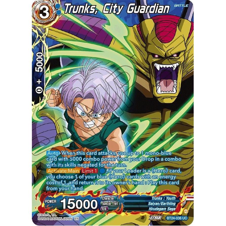 Dragon Ball Super: Masters Trunks, City Guardian (Collector Booster Silver) (BT24 - 036) (Beyond Generations) by LAB7 Malta, Europe