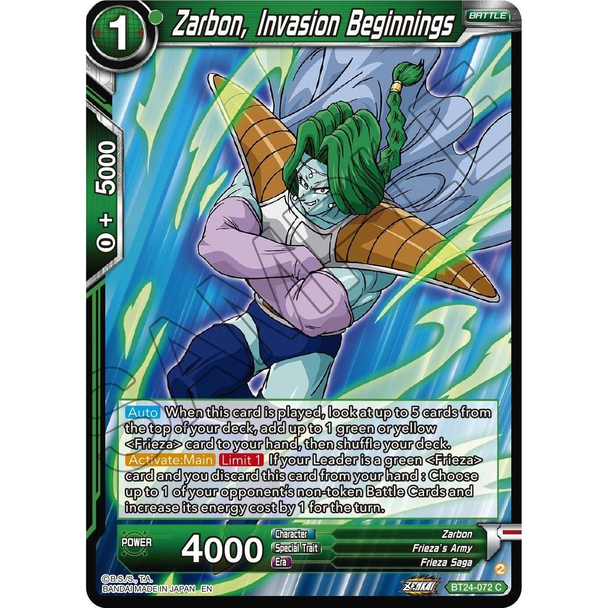 Dragon Ball Super: Masters Zarbon, Invasion Beginnings (BT24 - 072) (Beyond Generations) by LAB7 Malta, Europe