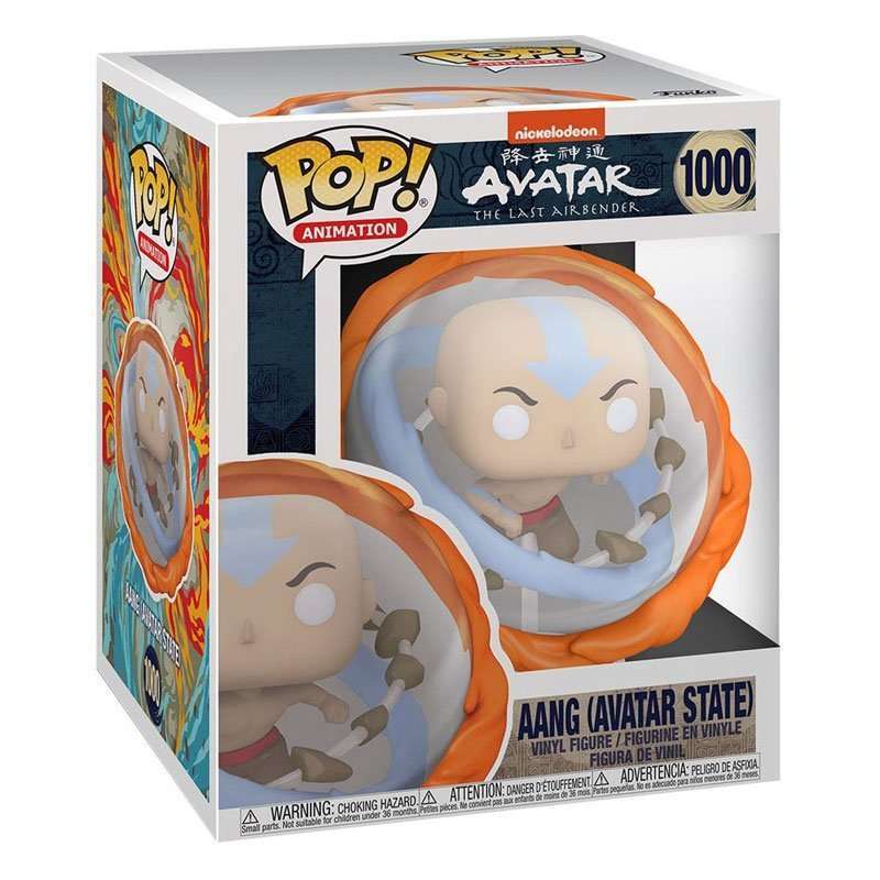 Funko Pop! Aang in Avatar State 6-inch vinyl figure inside its branded display box, front and side view.