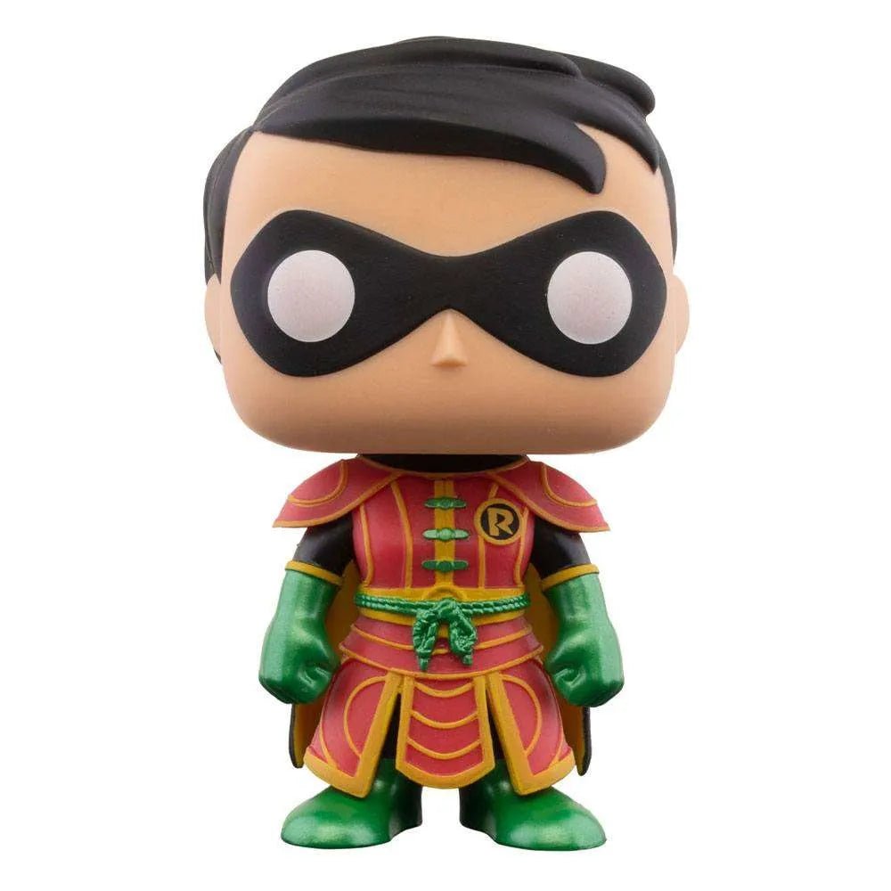 Front view of Funko Batman Imperial Palace Robin POP figure in red and green samurai-style armor with black mask.