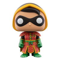 Front view of Funko Batman Imperial Palace Robin POP figure in red and green samurai-style armor with yellow hood.