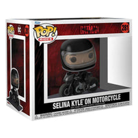 Funko Batman POP! Rides Selina Kyle on Motorcycle vinyl figure in its branded display box, front three-quarter view.