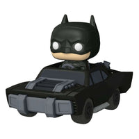 Funko Batman POP! Rides vinyl figure featuring Batman driving his matte black Batmobile in a front-side view.