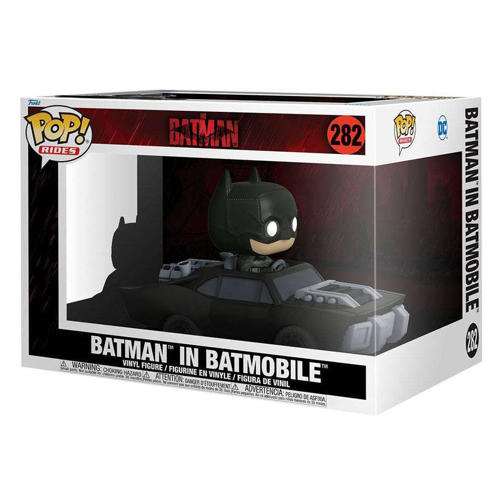 Funko Batman POP! Rides vinyl figure of Batman in his Batmobile, displayed inside its branded collector box.