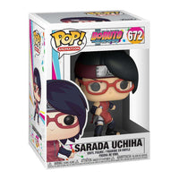 Funko Boruto Sarada Uchiha POP vinyl figure in its original window display box, showing the character's front view.