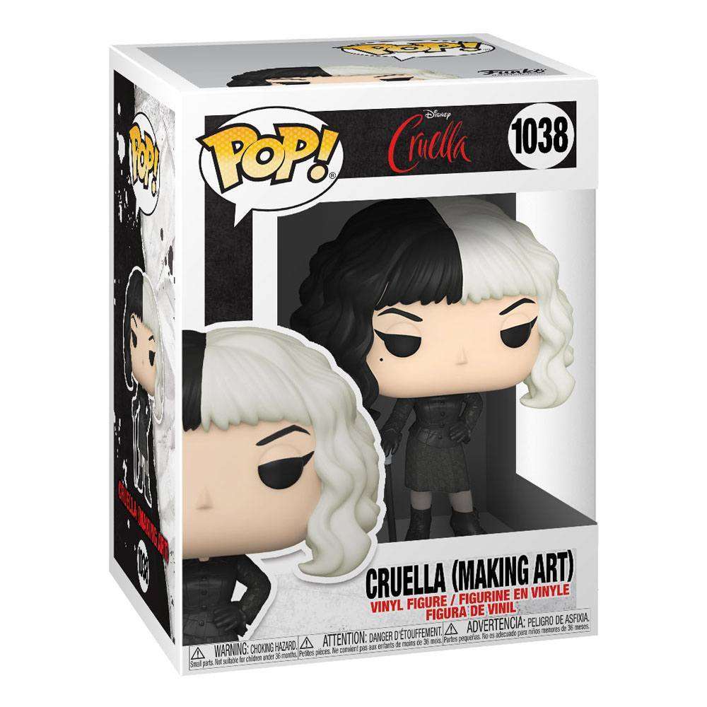 Funko Cruella Making Art vinyl figure in its branded display box, showing the character with iconic black and white hair.
