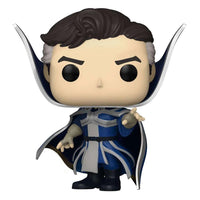 Funko Doctor Strange Supreme POP figure in a blue and silver costume with a high-collared cape, front view.