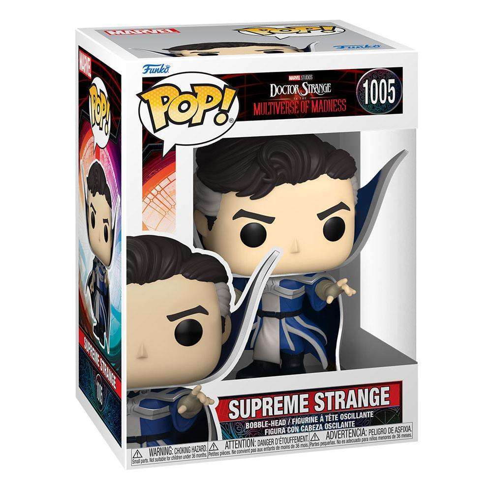 Funko Doctor Strange Supreme Strange POP figure in its branded window display box, showing the character's front view.
